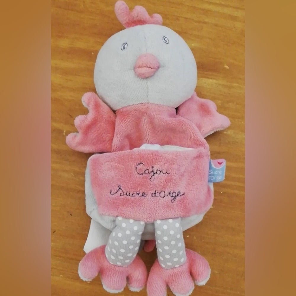 Peluche doudou poule Poussin Oiseau cajou Plush Lovie Chicken Chick Bird Cashew